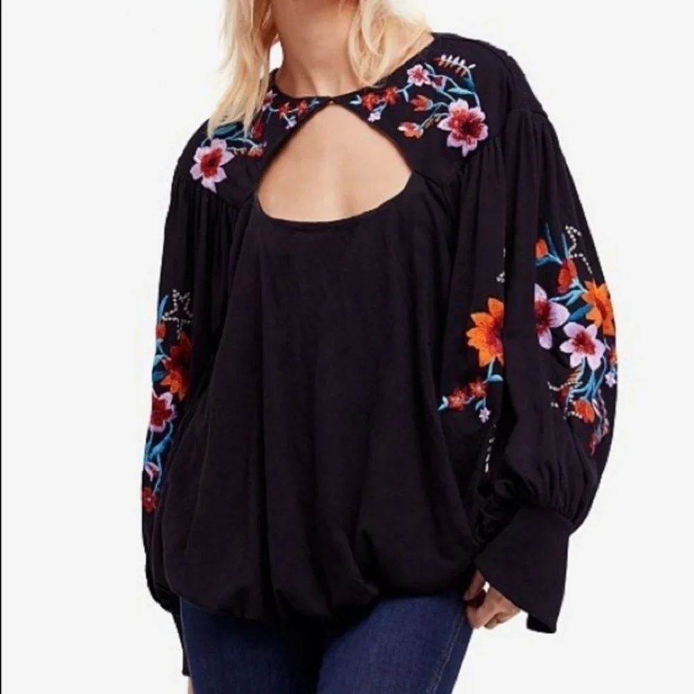 Free People Lita embroidered cutout top